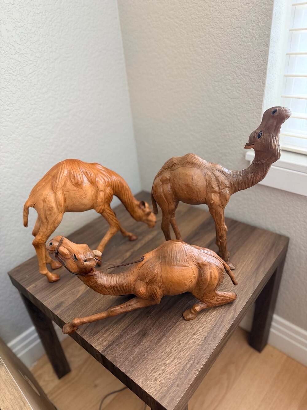 Vintage Mid-Century Molded Leather Camel Figurines Set of 3